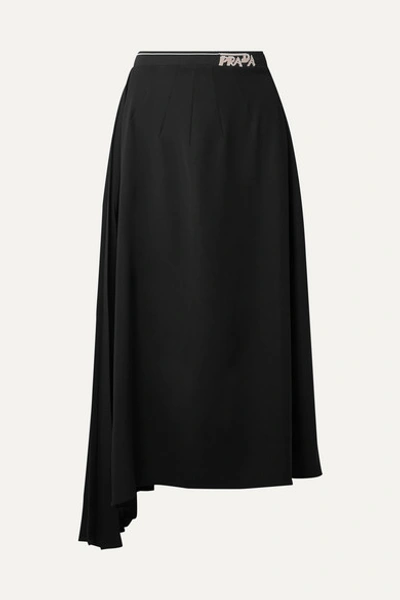 Prada Asymmetric Pleated Crepe Midi Skirt In Black