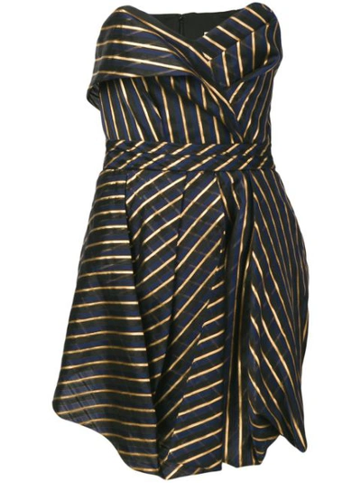 Alexandre Vauthier Strapless Striped Organza Mini Dress In Blue