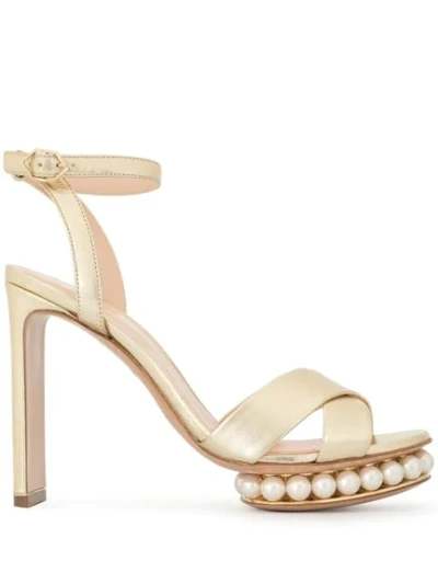 Nicholas Kirkwood Casati Faux Pearl-embellished Leather Sandals In Gold