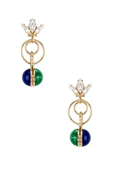 Anton Heunis Tulip Double Ring Earrings In Blue. In Blue  Green & Crystal