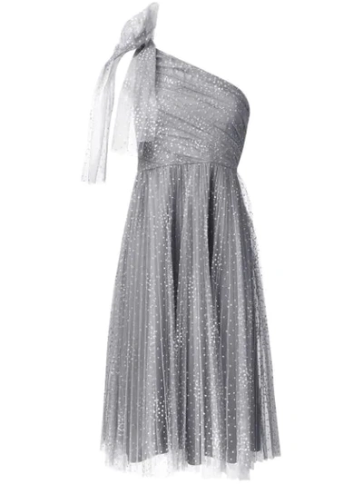 Red Valentino One-shoulder Midi Dress With Bow In Grey Moon | ModeSens