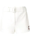 Prada Logo Patch Techno Jersey Mini Skirt In F0009 White