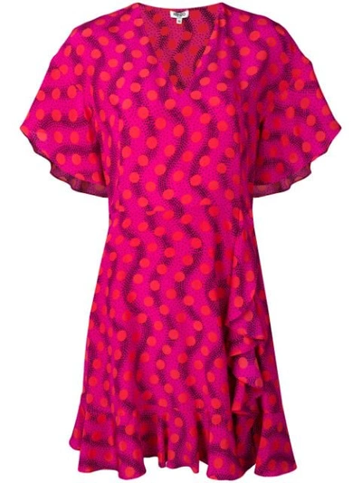 Kenzo Wavy Dots Silk-crepe Mini Dress In Pink