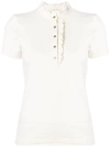 Tory Burch Frilled Polo Shirt In White