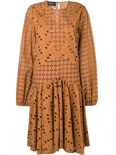 Rochas Broderie Anglaise Dress In Brown