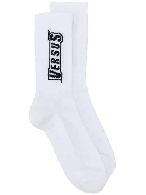 Versus Logo Print Socks In White | ModeSens