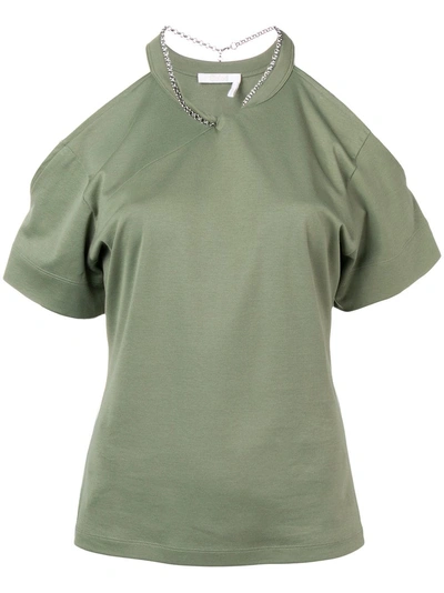Chloé Chain Trim Cold-shoulder T-shirt - Green