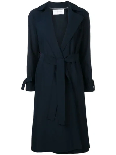 Harris Wharf London Belted Trench Coat In Blue
