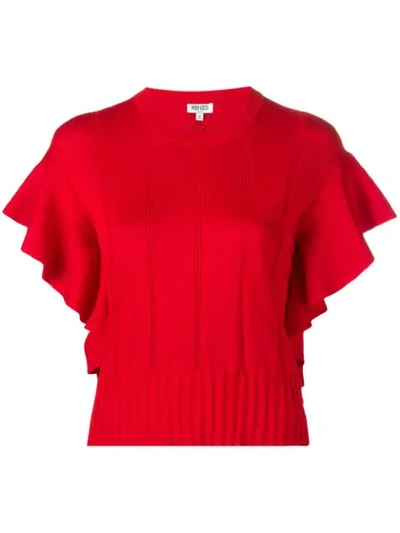 Kenzo Ruffle-trimmed Knitted Top In Medium Red