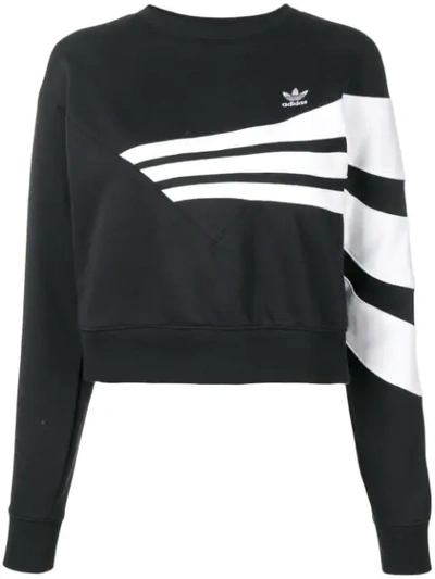 Adidas Originals Cropped Striped Sweatshirt In Black