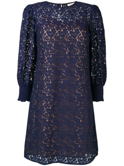 Michael Kors Floral Lace Shift Dress In Blue