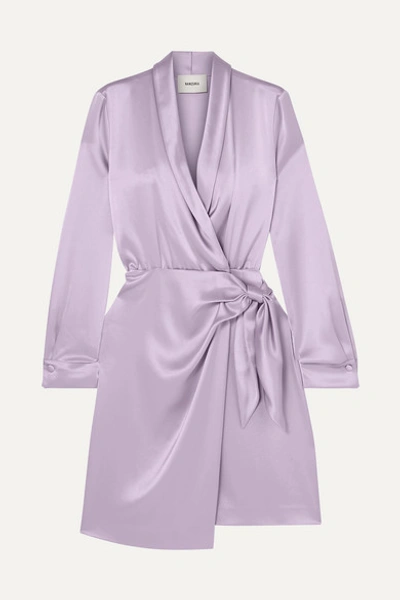 Nanushka Siwa Wrap Style Satin Mini Dress In Lilac