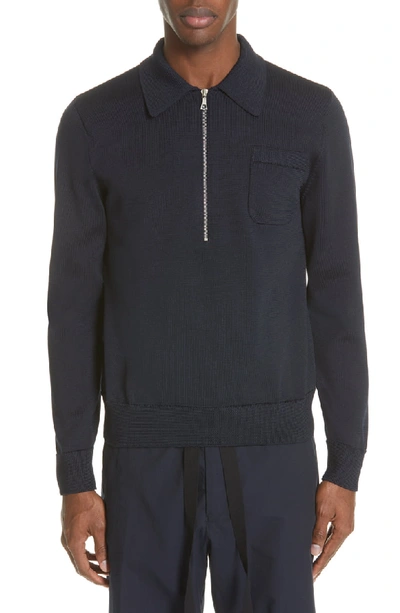 Dries Van Noten Nastra Half-zip Sweater In Navy