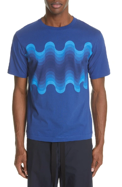 Dries Van Noten Welle Wave Print T-shirt In Blue