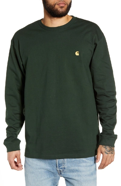 Carhartt Chase Long Sleeve T-shirt In Loden / Gold