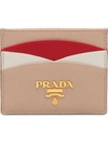 Prada Logo-plaque Panelled Cardholder In Pink