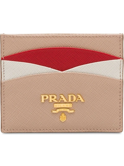 Prada Logo-plaque Panelled Cardholder In Pink