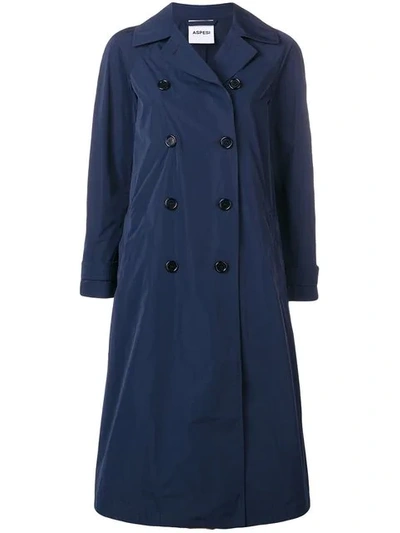 Aspesi Double-breasted Trench Coat In Blue