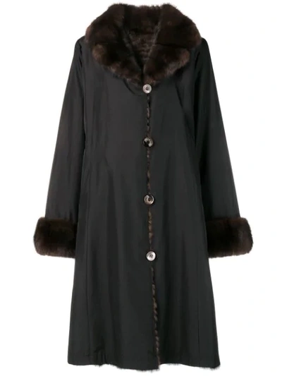 Liska Fur Collar Coat In Light Up Tone Black