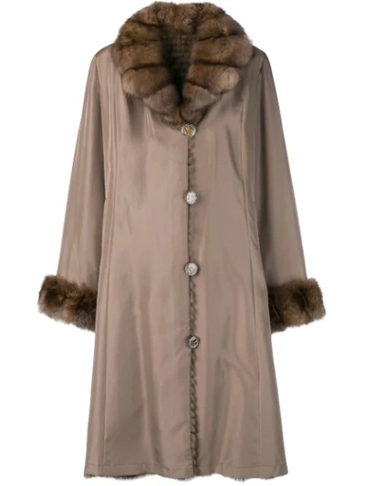 Liska Fur Collar Coat In Brown