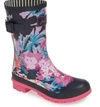 Joules Print Molly Welly Rain Boot In Navy All Over Floral