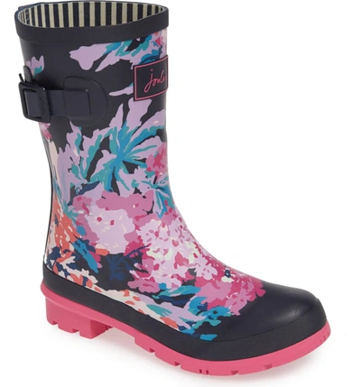Joules Print Molly Welly Rain Boot In Navy All Over Floral