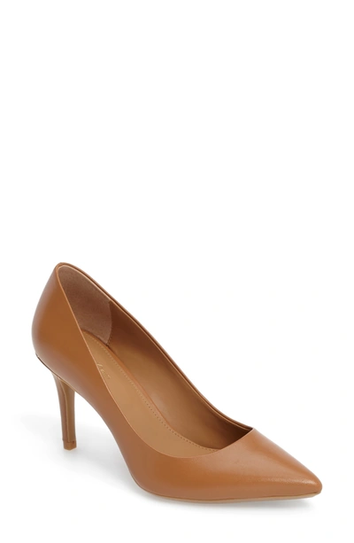Calvin Klein 'gayle' Pointy Toe Pump In Caramel Leather