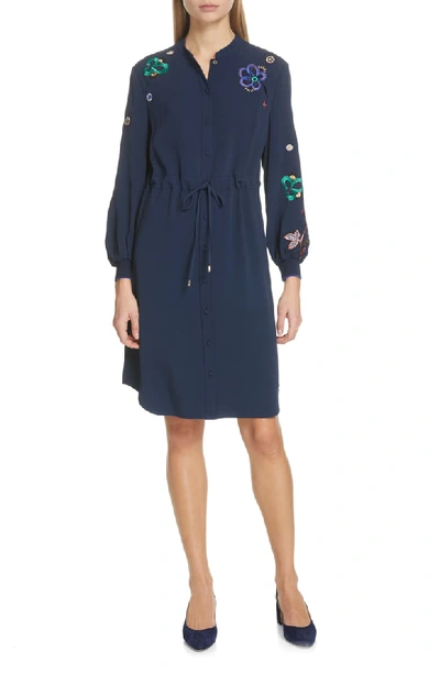 Ted Baker Colour By Numbers Dioss Embroidered Shirt Dress In Navy
