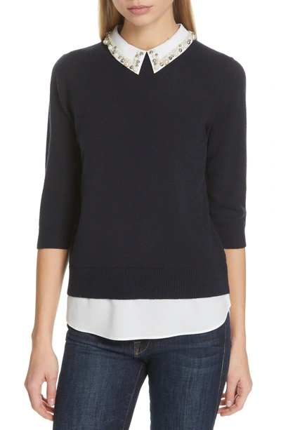Ted Baker Lunna Embellished Collar Top In Navy