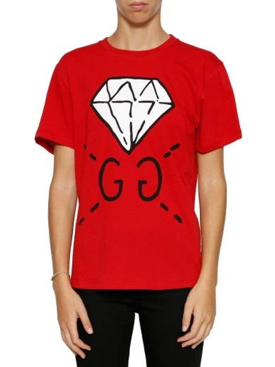 Gucci Diamond Print Logo T-shirt In Hibiscus Red | ModeSens