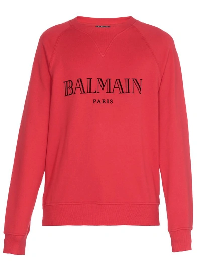 Balmain Cotton Sweatshirt In Rouge/noir