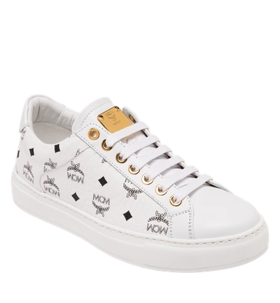 Mcm Men's Classic Low Top Sneakers In Visetos In White