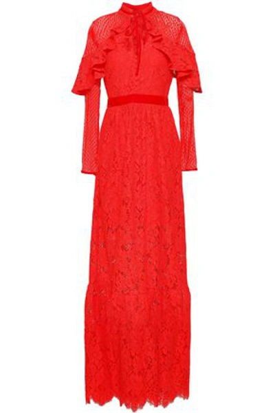 Perseverance Point D'esprit-paneled Corded Lace Gown In Red | ModeSens