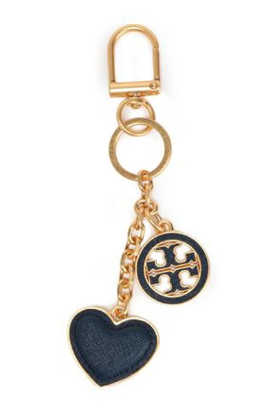 Tory Burch Woman Gold-tone And Textured-leather Keychain Navy