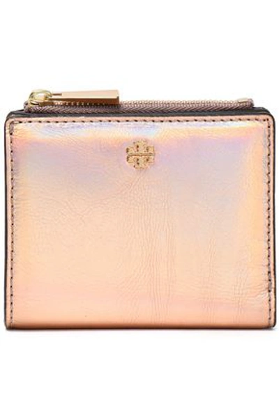 Tory Burch Woman Iridescent Leather Wallet Rose Gold