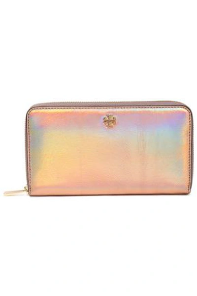 Tory Burch Woman Iridescent Leather Wallet Rose Gold