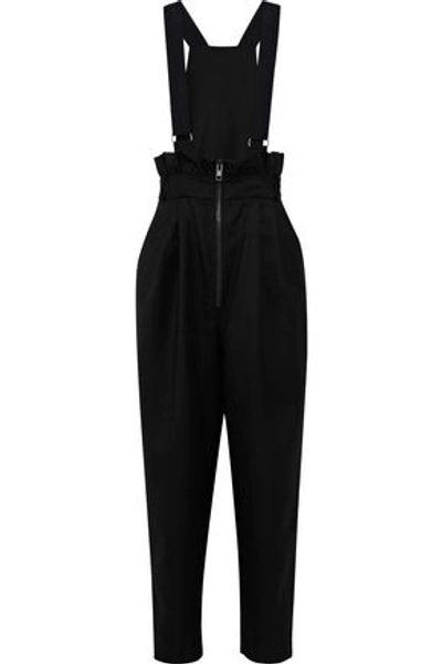 Tibi Woman Luxe Tuxedo Paperbag Convertible Wool-twill Overalls Black