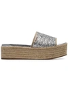 Miu Miu Silver Metallic 45 Glitter Espadrille Wedge Sandals