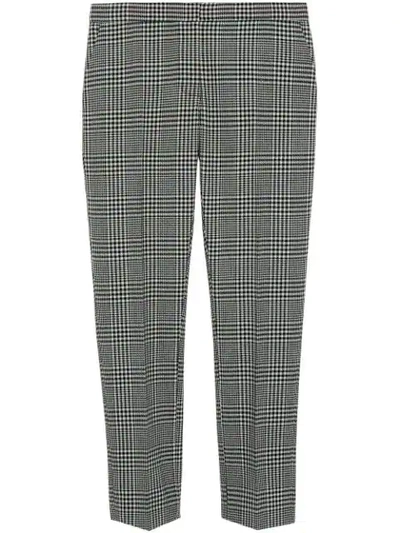 Burberry Straight Fit Prince Of Wales Check Wool Trousers In Black