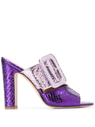 Paris Texas Metallic Buckle Mules In Purple