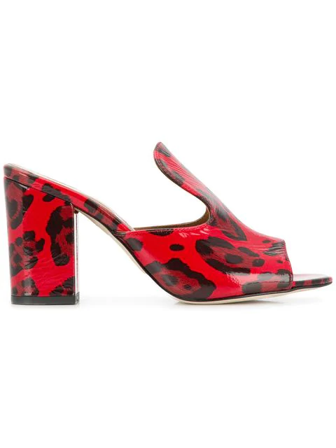 leopard block heel mules