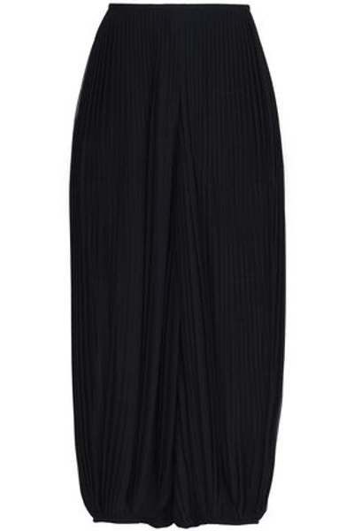 Chloé Woman Cropped Pleated Georgette Wide-leg Pants Midnight Blue