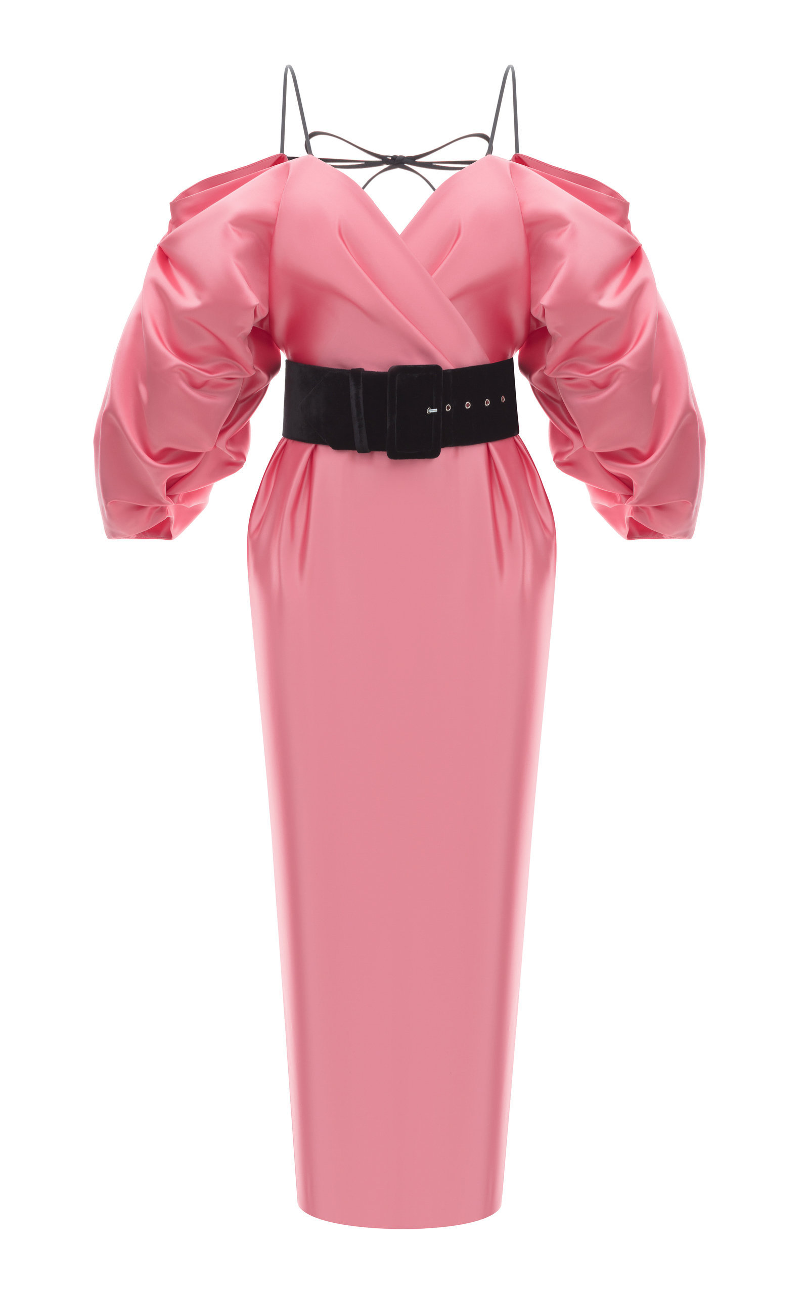 Rasario Cold-shoulder Satin Midi Dress In Pink | ModeSens