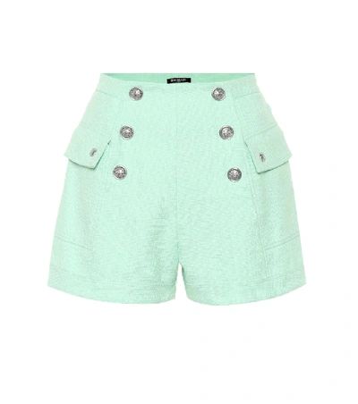 Balmain High-rise Cotton Shorts In Green