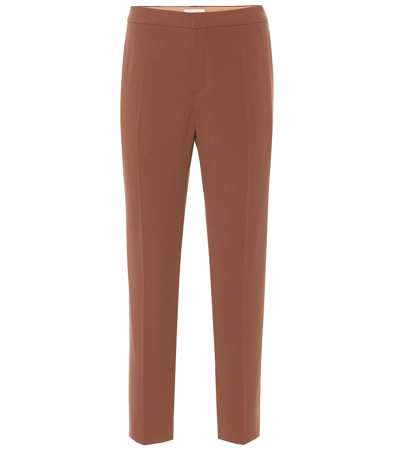 Chloé Mid-rise Straight Crêpe Pants In Brown