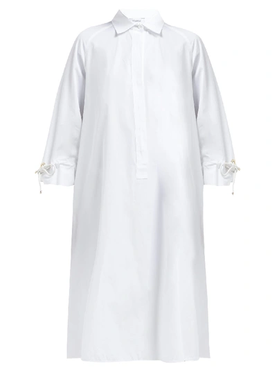 Max Mara Molina Drawstring-cuff Cotton-poplin Dress In White