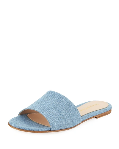 Gianvito Rossi Denim Flat Slide Sandals In Light Blue
