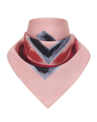 Fendi Logo Circles Silk Scarf In Pink