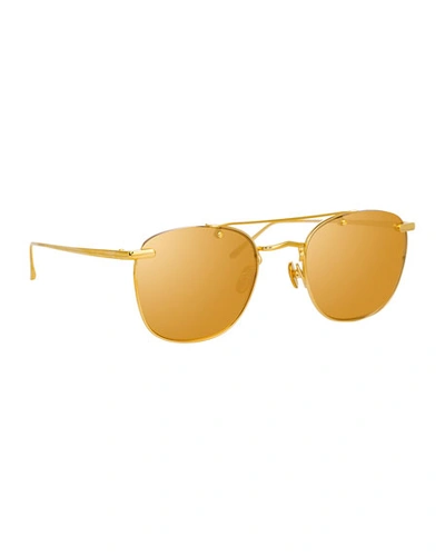 Linda Farrow Semi-rimless Square Mirrored Titanium Sunglasses In Gold