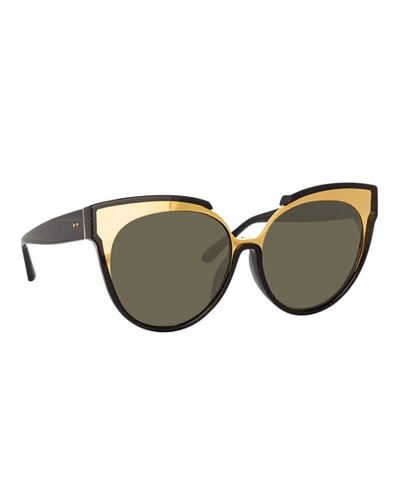 Linda Farrow Monochromatic Cat-eye Sunglasses In Black/gold